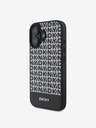 DKNY PU Leather Repeat Pattern Bottom Stripe MagSafe Zadní Kryt pro iPhone 16 Plus Black Obal na telefon