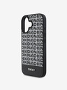 DKNY PU Leather Repeat Pattern Bottom Stripe MagSafe Zadní Kryt pro iPhone 16 Plus Black Obal na telefon