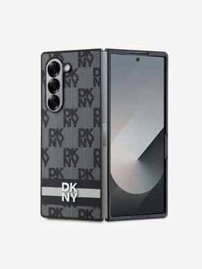 DKNY PU Leather Checkered Pattern and Stripe Samsung Galaxy Z Fold 6 Black Obal na telefon