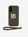 DKNY PU Leather Stack Logo Wrist Strap iPhone 16 Green Obal na telefon