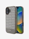 DKNY PU Leather Repeat Pattern Bottom Stripe MagSafe Zadní Kryt pro iPhone 16 Brown Obal na telefon