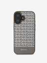 DKNY PU Leather Repeat Pattern Bottom Stripe MagSafe Zadní Kryt pro iPhone 16 Brown Obal na telefon