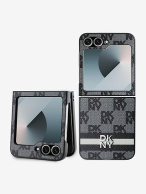 DKNY PU Leather Checkered Pattern and Stripe Samsung Galaxy Z Flip 6 Black Obal na telefon