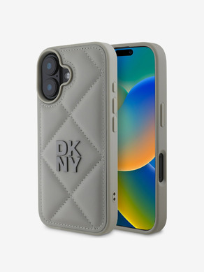 DKNY PU Leather Quilted Stack Logo iPhone 16 Plus Grey Obal na telefon