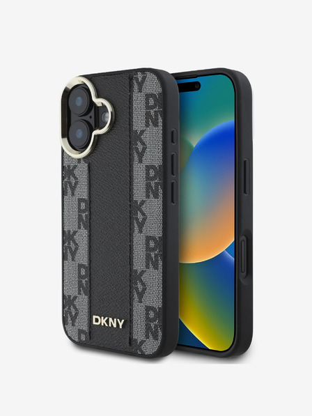 DKNY PU Leather Checkered Pattern Magsafe iPhone 16 Plus Black Obal na telefon