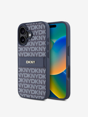 DKNY PU Leather Repeat Pattern Tonal Stripe iPhone 16 Blue Obal na telefon