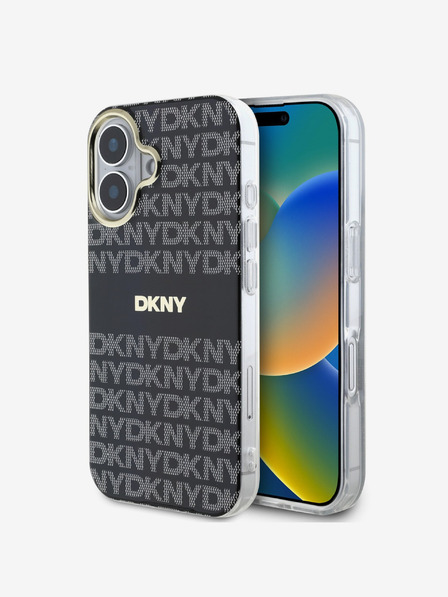 DKNY Repeat Pattern Tonal Stripe Magsafe iPhone 16 Black Obal na telefon