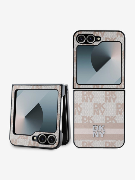 DKNY PU Leather Checkered Pattern and Stripe Samsung Galaxy Z Flip 6 Pink Obal na telefon